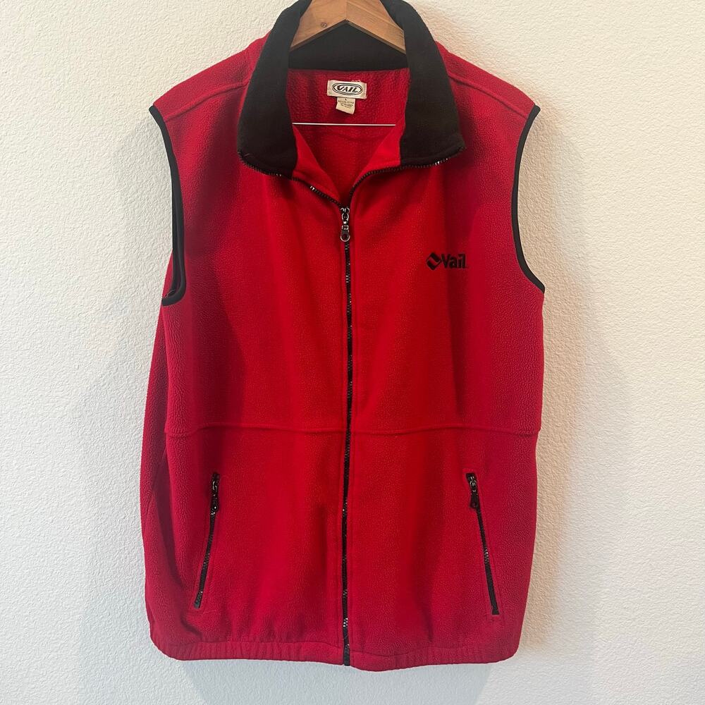 Vintage Vail Ski Resort Unisex Embroidered Red/Black Full Zip Fleece Vest | Sz L